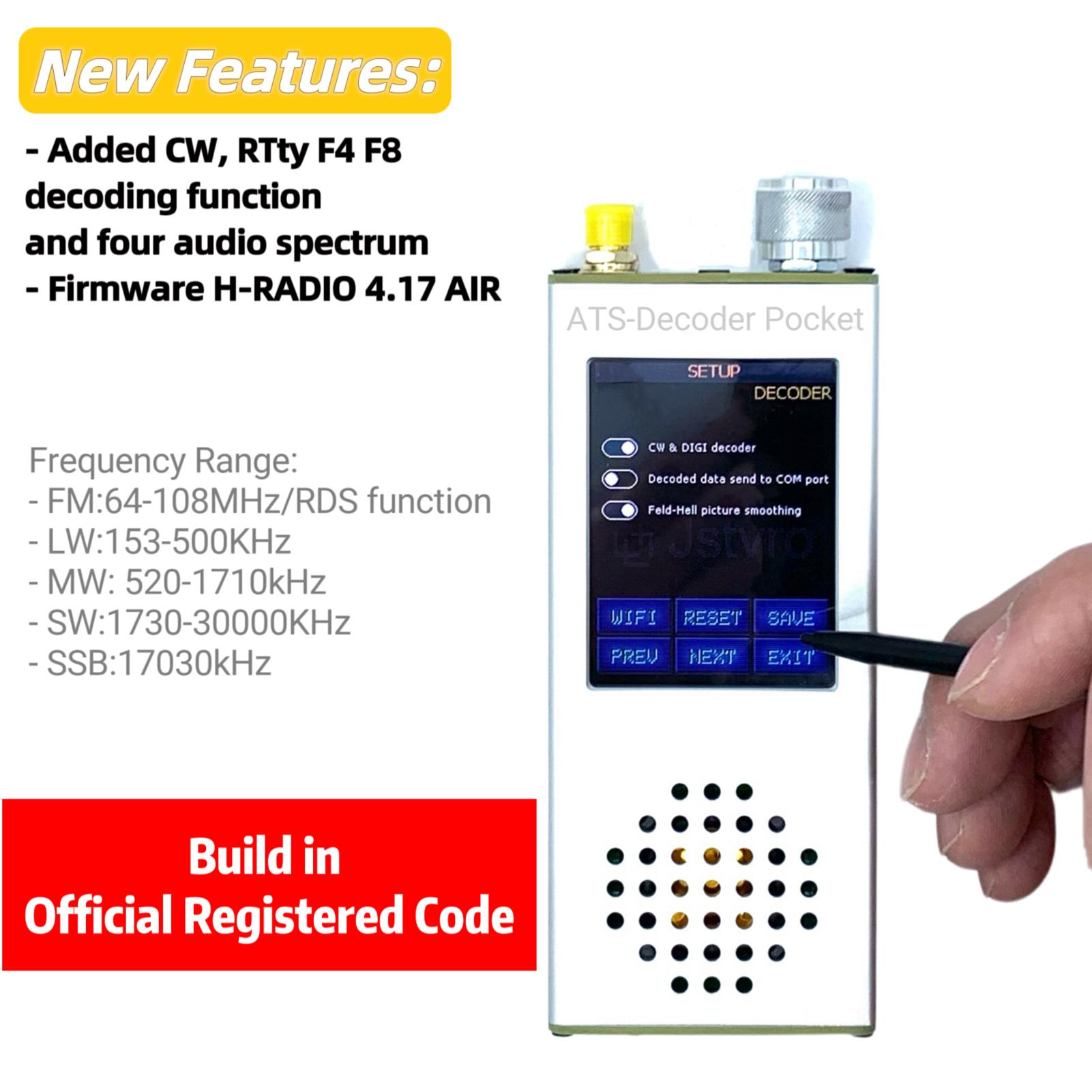 ATS-Decoder Si4732 Full Band Radio Receiver FM RDS AM MW SW SSB for Professional Radio Developers Test Engineers Hobbyists
ATS-Decoder Si4732 Full Band Radio Receiver FM RDS AM MW SW SSB for Professional Radio Developers Test Engineers Hobbyists
