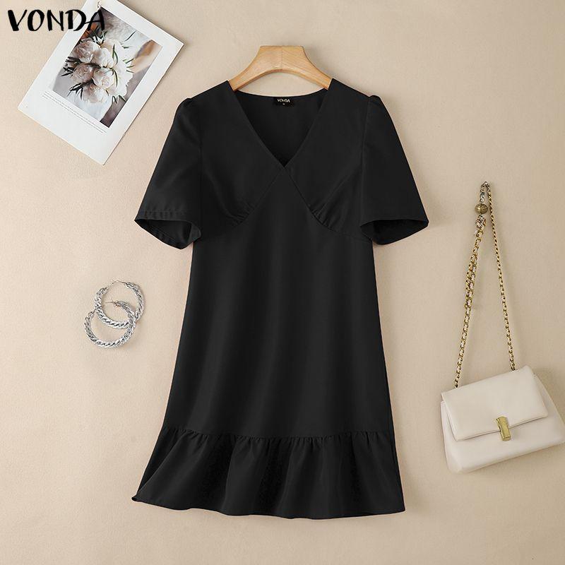 VONDA Women V Neck Short Sleeve Ruffled Hem Casual Loose Tunic Dress 5XL чорний
VONDA Women V Neck Short Sleeve Ruffled Hem Casual Loose Tunic Dress 5XL чорний