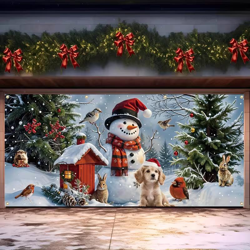 2D Flat Christmas Garage Door Cloth, Adorable Snowman with Animals & Red Cabin Scene Backdrop 47.2x31.5inch/120*80cm
2D Flat Christmas Garage Door Cloth, Adorable Snowman with Animals & Red Cabin Scene Backdrop 47.2x31.5inch/120*80cm