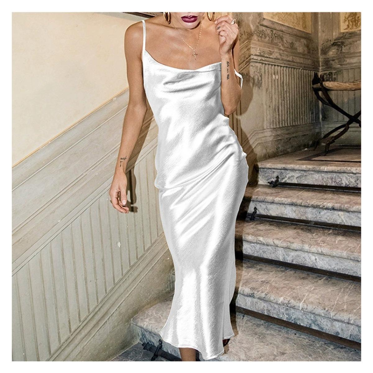 Summer Women Elegant Solid Satin Suspender Fishtail Bodycon Midi Dress S белый
Summer Women Elegant Solid Satin Suspender Fishtail Bodycon Midi Dress S белый