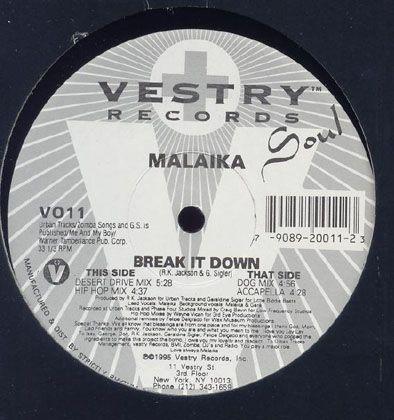 12inch Record MALAIKA - Break It Down V011 Vestry Records 1995 US Dance & Electronica Used
12inch Record MALAIKA - Break It Down V011 Vestry Records 1995 US Dance & Electronica Used