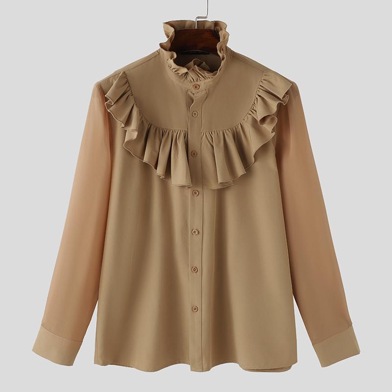 INCERUN Мужские рубашки с высоким воротом и оборками, с длинным рукавом, повседневные топы с воланами 5XL
INCERUN Мужские рубашки с высоким воротом и оборками, с длинным рукавом, повседневные топы с воланами 5XL