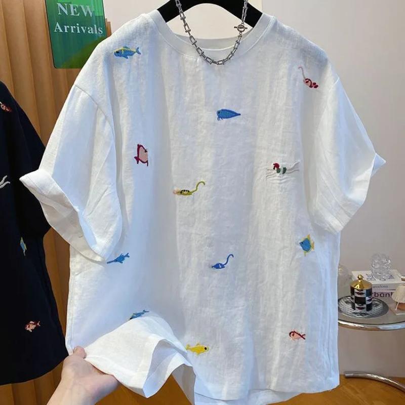 Embroidered Cotton Linen Short-sleeved T-shirt Summer Loose Casual Round Neck Top for Women S белый
Embroidered Cotton Linen Short-sleeved T-shirt Summer Loose Casual Round Neck Top for Women S белый