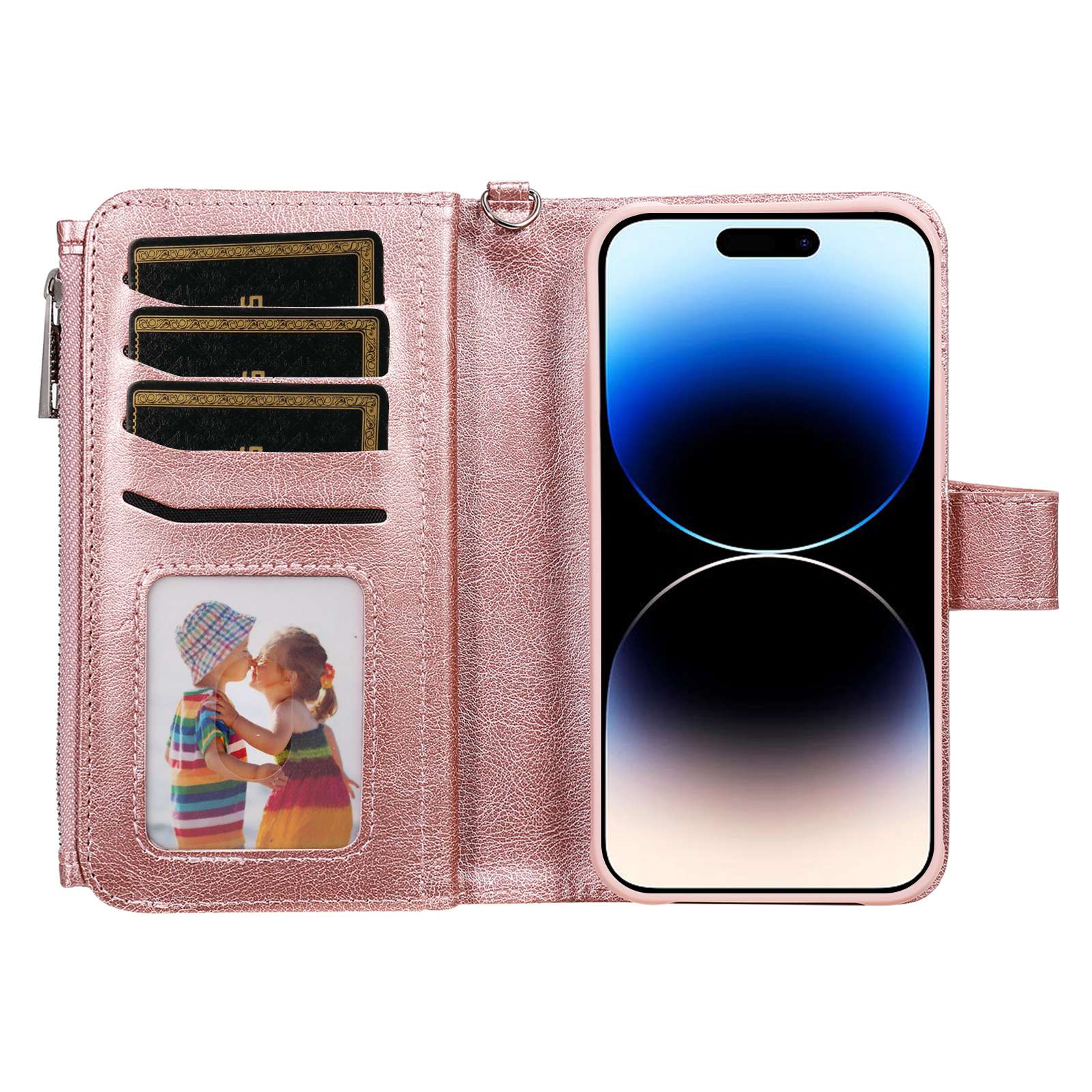 For iPhone 14 Pro Max Magnetic Leather Case Mobile Cover with Detachable Zipper Wallet Strap Rose Gold
For iPhone 14 Pro Max Magnetic Leather Case Mobile Cover with Detachable Zipper Wallet Strap Rose Gold