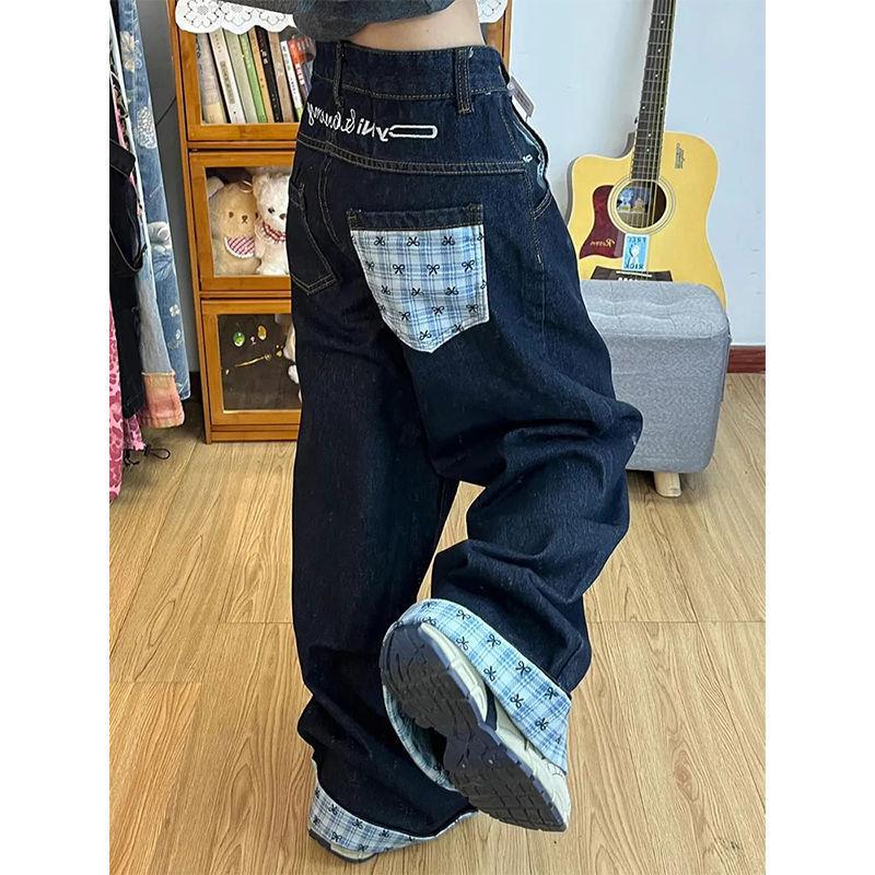 Ретро вываренные джинсы с клетчатой вставкой в виде банта, женские весенне-летние джинсы с высокой посадкой, свободные и стройнящие, широкие штанины до пола XL темно-синий
Ретро вываренные джинсы с клетчатой вставкой в виде банта, женские весенне-летние джинсы с высокой посадкой, свободные и стройнящие, широкие штанины до пола XL темно-синий