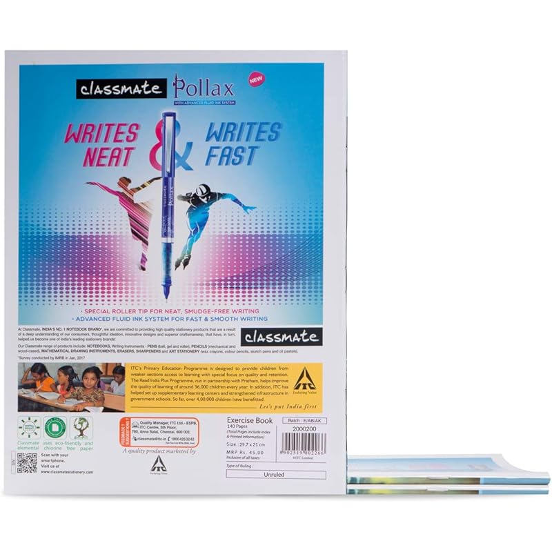 Classmate Long Book - Unruled, 140 Pages, 297 mm x 210 mm - Pack Of 3 large
Classmate Long Book - Unruled, 140 Pages, 297 mm x 210 mm - Pack Of 3 large