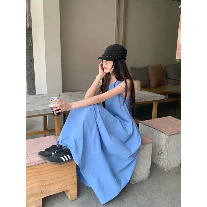 French holiday style temperament blue vest dress women s summer new design feeling waist thin a word long dress XL синій
French holiday style temperament blue vest dress women s summer new design feeling waist thin a word long dress XL синій