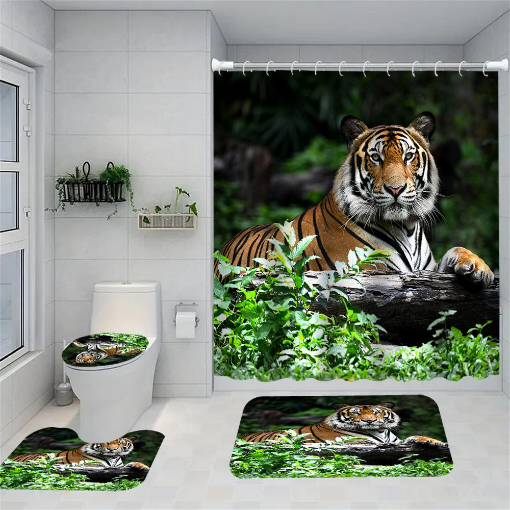 1/4 Forest Tiger Shower Curtains, Toilet Seat Decoration, Shower Curtain With Carpet And Toilet Lid, 12 70.8X70.8 Inch Hooks W60H190(CM)-1 Pcs
1/4 Forest Tiger Shower Curtains, Toilet Seat Decoration, Shower Curtain With Carpet And Toilet Lid, 12 70.8X70.8 Inch Hooks W60H190(CM)-1 Pcs