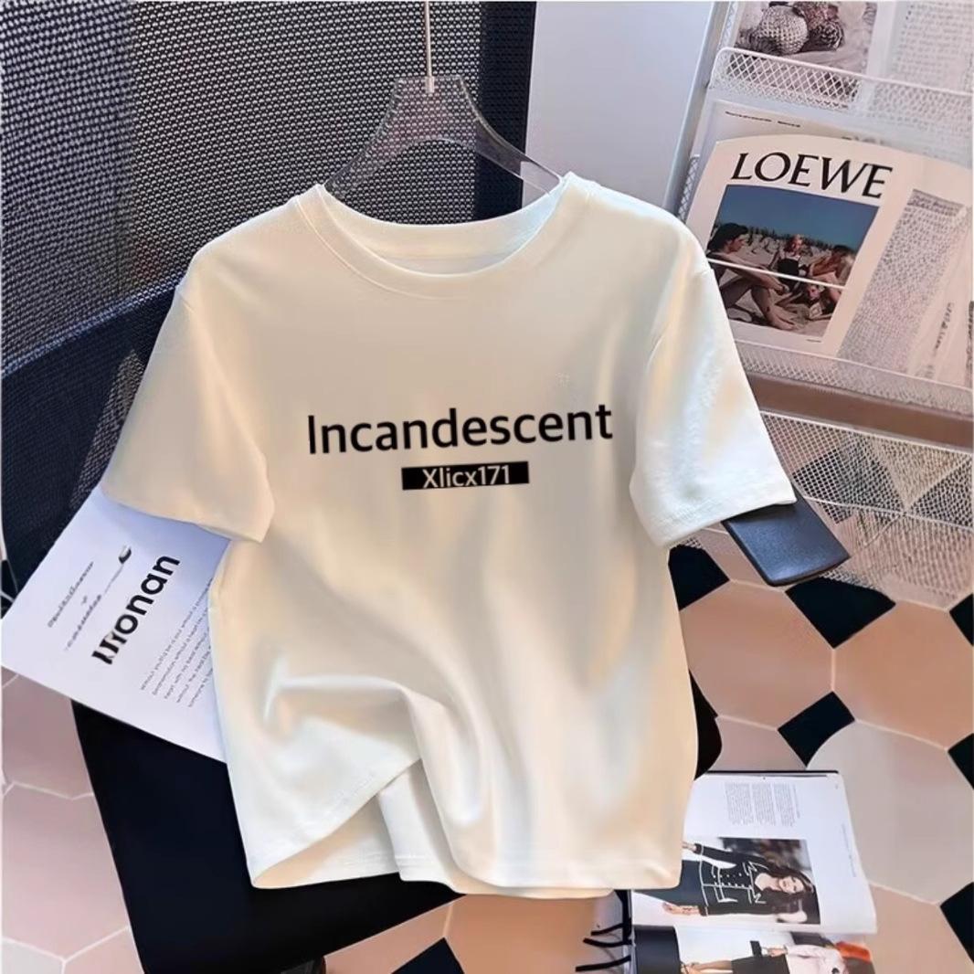 Simple letter print short-sleeved T-shirt women s summer basic pure cotton loose and versatile white front shoulder bottoming top ins S
Simple letter print short-sleeved T-shirt women s summer basic pure cotton loose and versatile white front shoulder bottoming top ins S