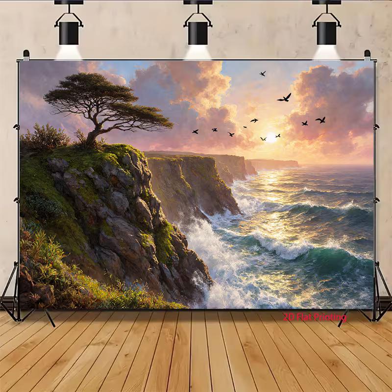 2D Dramatic Coastal Tapestry, Cliffside Tree & Ocean Waves at Sunset Background Cloth 47.2x31.5inch/120*80cm
2D Dramatic Coastal Tapestry, Cliffside Tree & Ocean Waves at Sunset Background Cloth 47.2x31.5inch/120*80cm