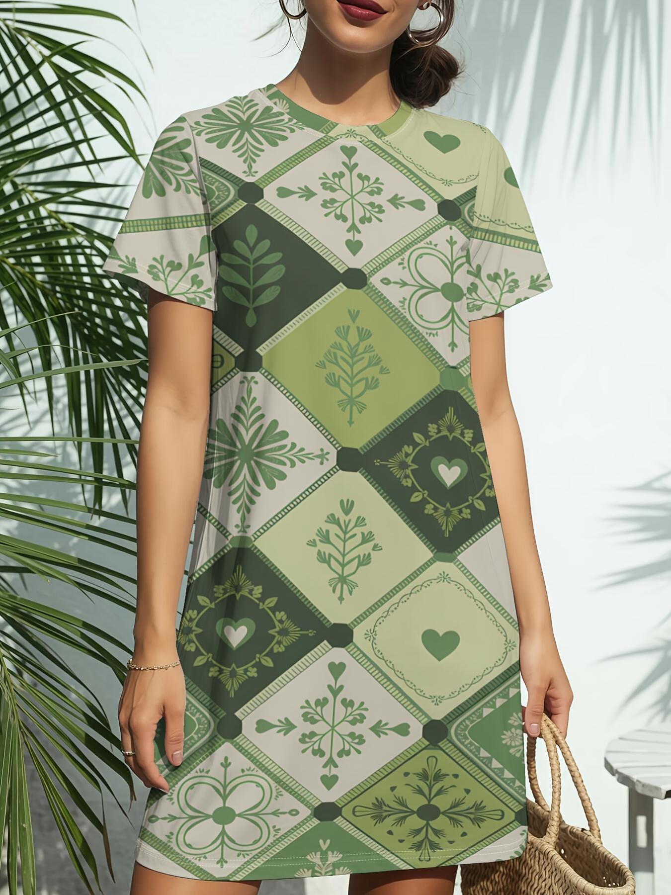 Retro Green Geonew Arrival Women S Round Neck Short-Sleeve T-Shirt Dress. American Trendy Digital Print. Casual Versatile Style for Spring And Summer. M дубильна кора
Retro Green Geonew Arrival Women S Round Neck Short-Sleeve T-Shirt Dress. American Trendy Digital Print. Casual Versatile Style for Spring And Summer. M дубильна кора