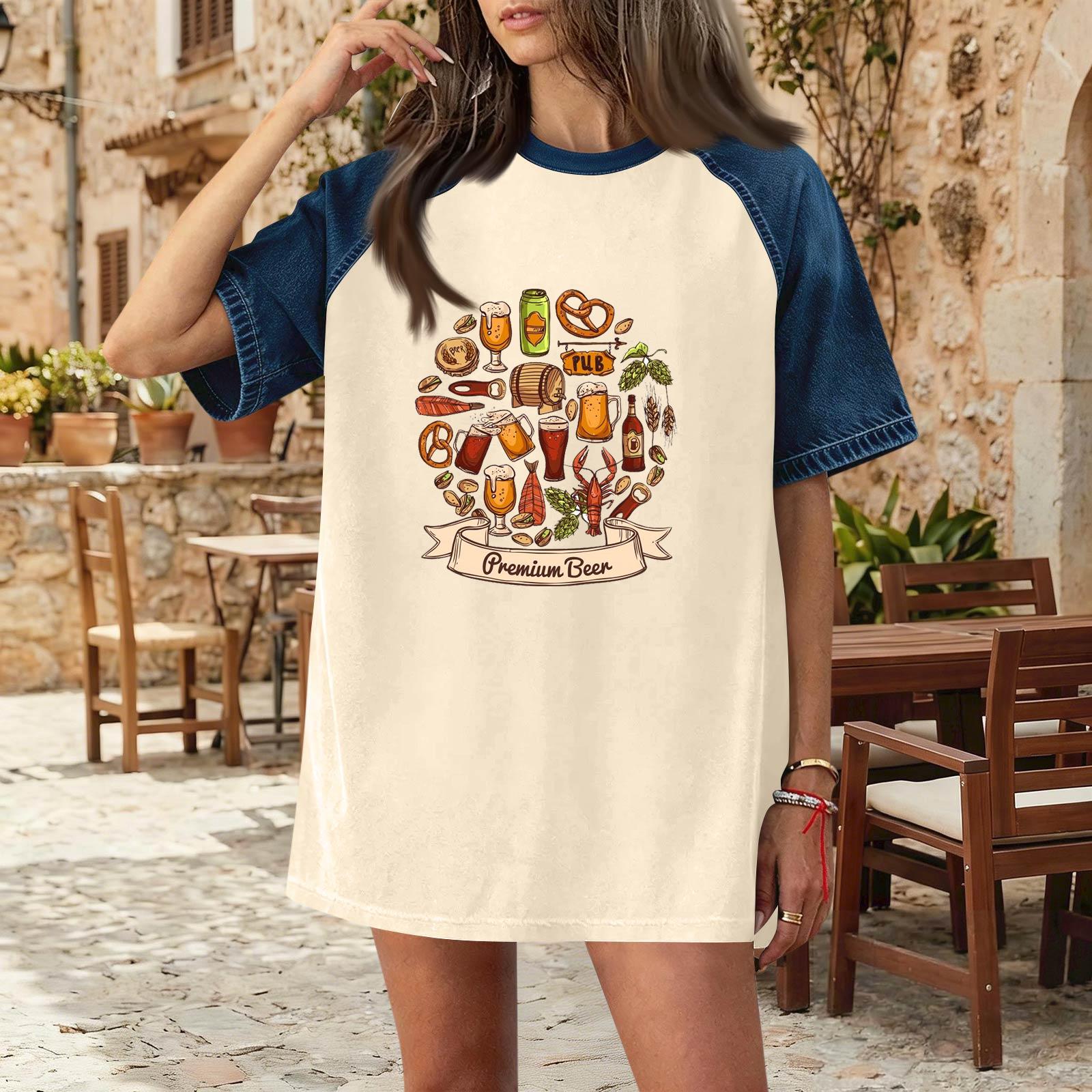 Women s Casual Denim Patchwork Short Sleeve T-Shirt Oktoberfest Print Comfortable Loose Fit Top for Everyday Wear L хаки
Women s Casual Denim Patchwork Short Sleeve T-Shirt Oktoberfest Print Comfortable Loose Fit Top for Everyday Wear L хаки