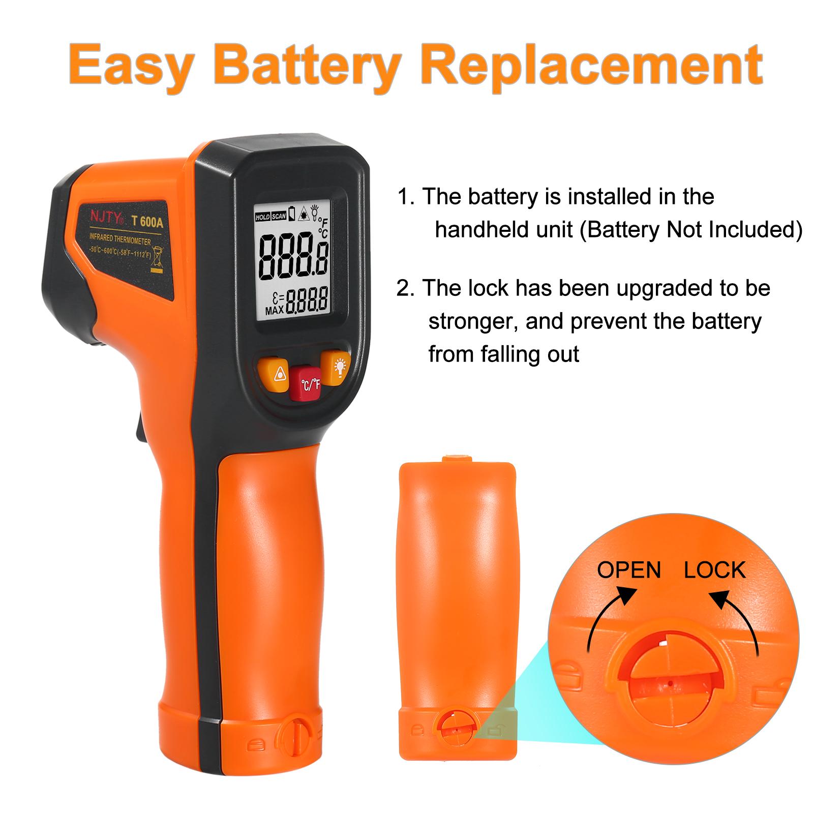NJTY Infrared Thermometer Non Contact Digital Temperature Gun 50 degrees C 600 degrees C ( 58 degrees F 1112 degrees T600A
NJTY Infrared Thermometer Non Contact Digital Temperature Gun 50 degrees C 600 degrees C ( 58 degrees F 1112 degrees T600A