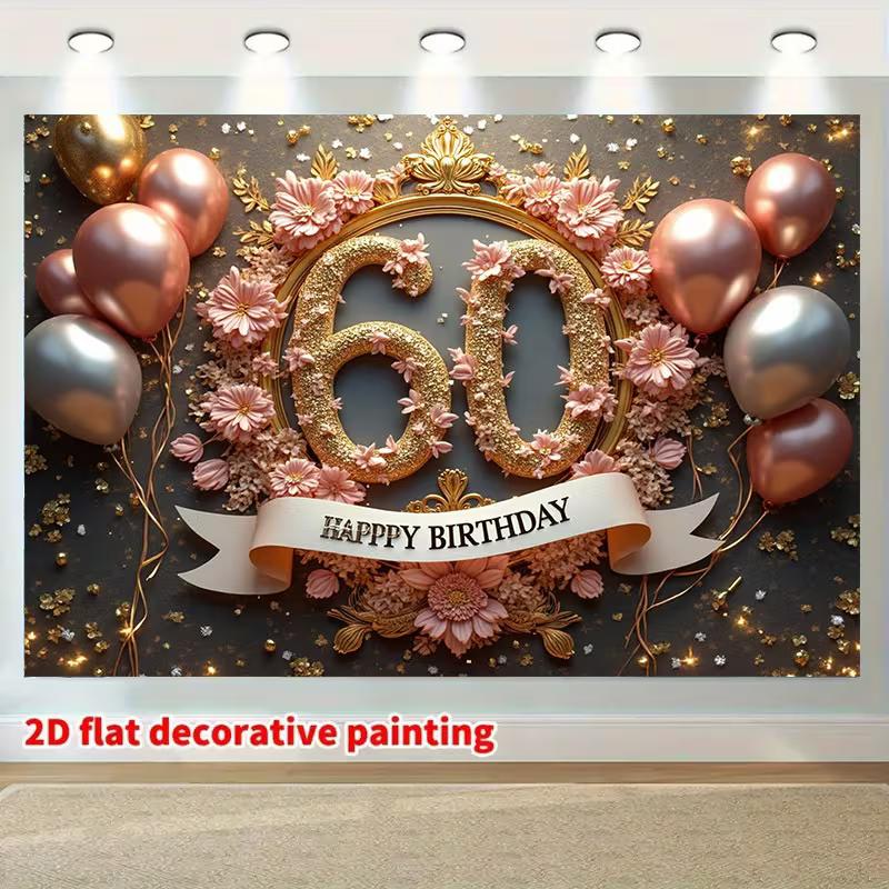 2D Opulent Pink Gold 60th Birthday Backdrop with Flowers & Balloons Photo Prop 47.2x31.5inch/120*80cm
2D Opulent Pink Gold 60th Birthday Backdrop with Flowers & Balloons Photo Prop 47.2x31.5inch/120*80cm
