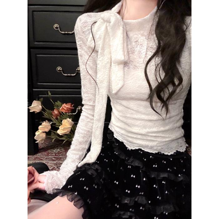 Chic Lace Slim Long Sleeve Top with Bow Design – Autumn/Winter Versatile Solid Color Sweet Base Layer Small белый
Chic Lace Slim Long Sleeve Top with Bow Design – Autumn/Winter Versatile Solid Color Sweet Base Layer Small белый