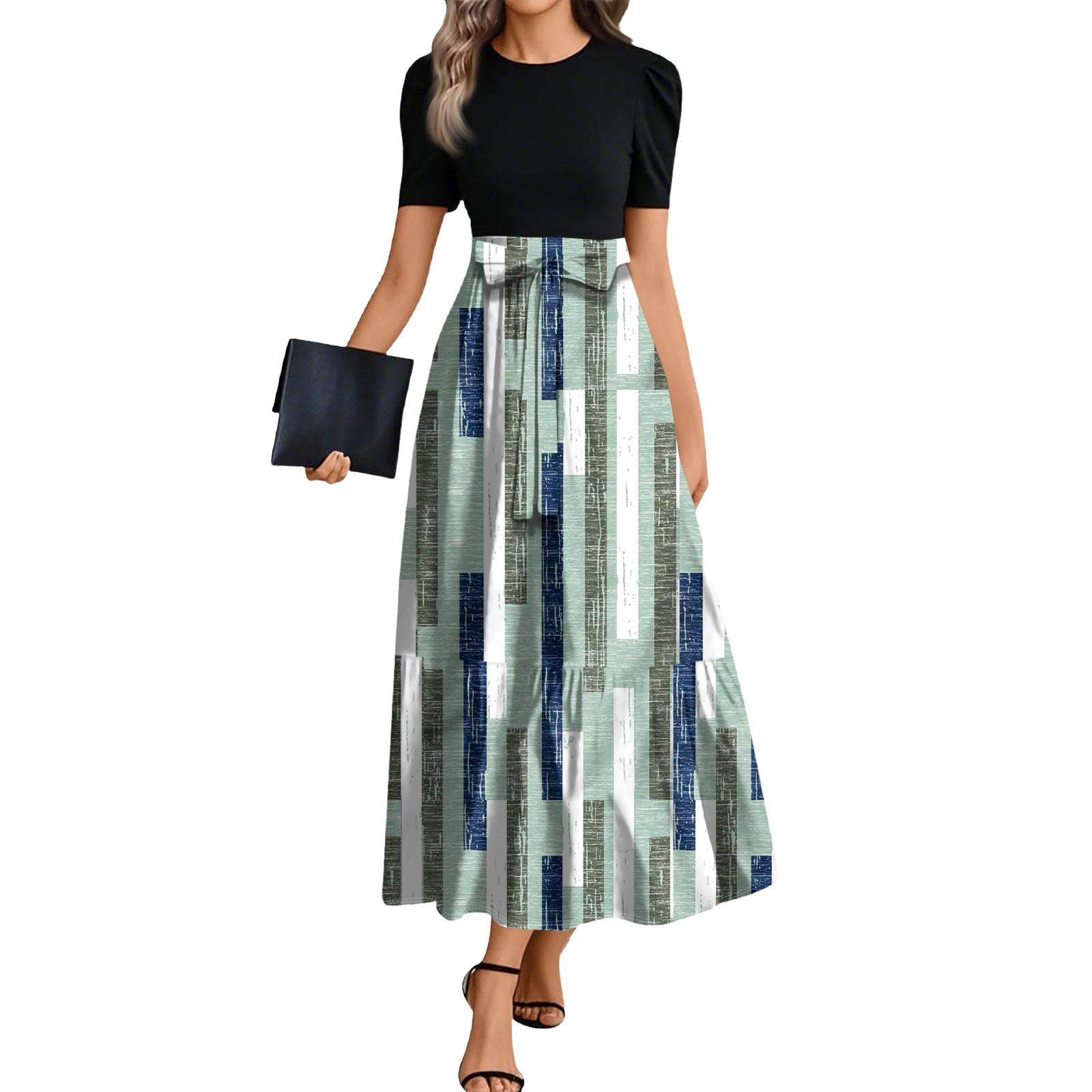 Women Fashion Casual Belt Short Sleeve Round Neck Striped Print Splicing Elegant Temperament Dress XL
Women Fashion Casual Belt Short Sleeve Round Neck Striped Print Splicing Elegant Temperament Dress XL