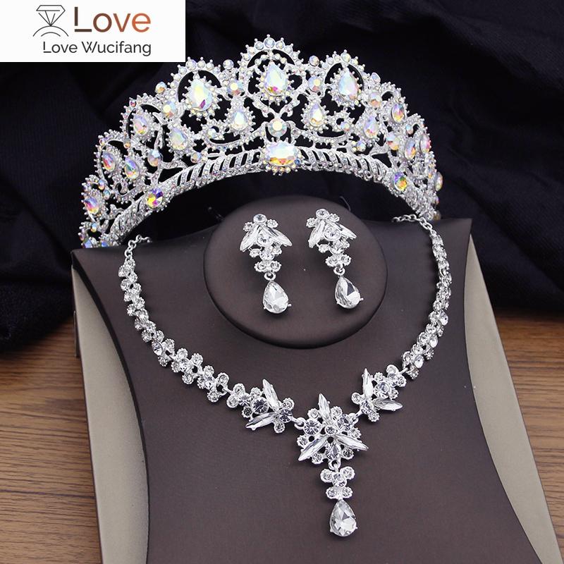 AB Crystal Crown Свадебные комплекты ювелирных изделий для женщин Диадемы Невеста Ожерелье Серьги Выпускной Свадебное платье Корона Комплект Аксессуары
AB Crystal Crown Свадебные комплекты ювелирных изделий для женщин Диадемы Невеста Ожерелье Серьги Выпускной Свадебное платье Корона Комплект Аксессуары