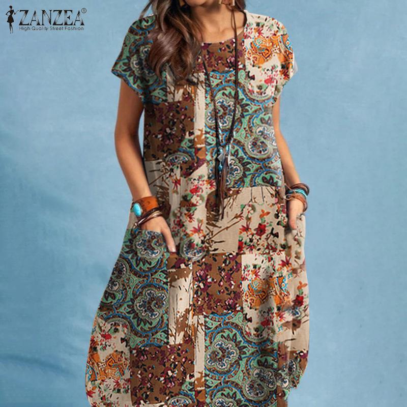 ZANZEA Женские летние хлопковые повседневные платья с коротким рукавом и круглым вырезом с принтом
ZANZEA Женские летние хлопковые повседневные платья с коротким рукавом и круглым вырезом с принтом