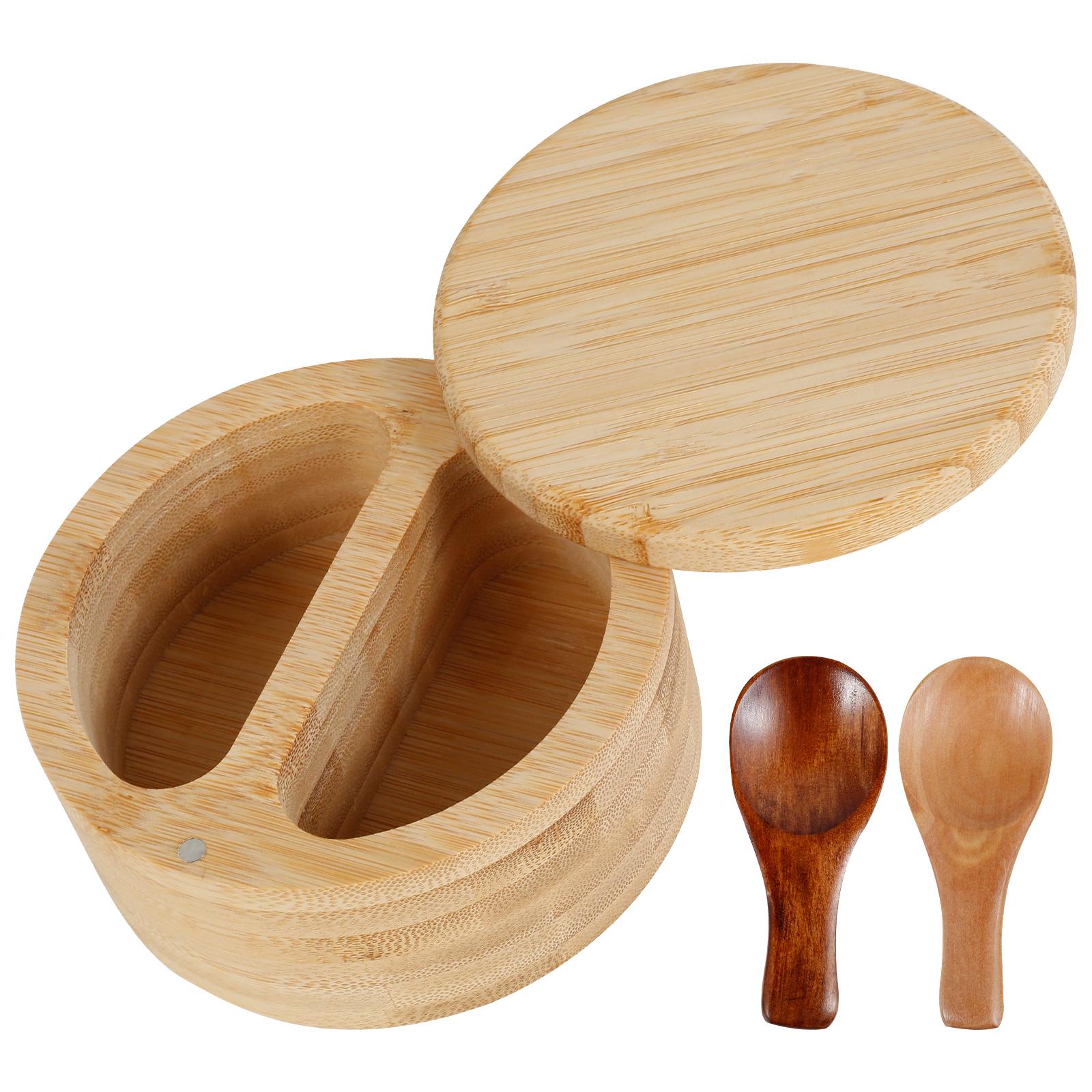 Salt and Pepper Bowl Bamboo Salt and Pepper Box with Rotating Magnetic Lid 2 Compartments Salt and Pepper Cellar with Spoon
Salt and Pepper Bowl Bamboo Salt and Pepper Box with Rotating Magnetic Lid 2 Compartments Salt and Pepper Cellar with Spoon