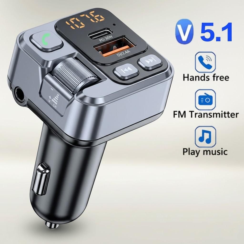 Car Bluetooth Receiver USB U Disk PD30W Fast Charging Digital Display Phone Adapter FM Transmitter for Cellphones чорний
Car Bluetooth Receiver USB U Disk PD30W Fast Charging Digital Display Phone Adapter FM Transmitter for Cellphones чорний