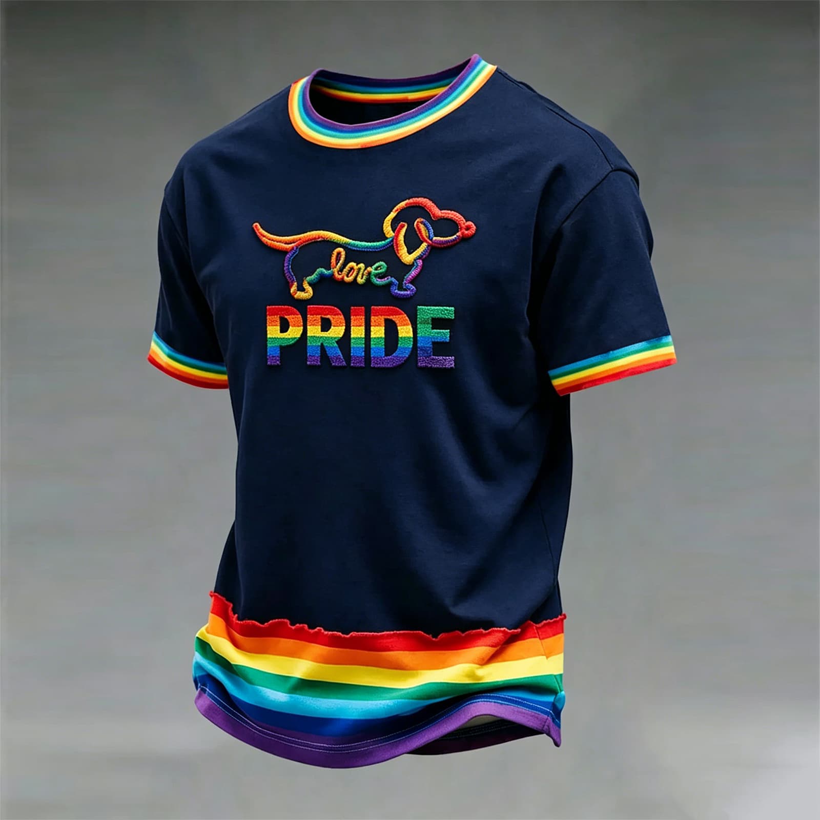 Unisex Short Sleeve Crewneck T Shirt with Embroidered Love Lettering and Rainbow Hem Trim Design XXL тёмно-синий
Unisex Short Sleeve Crewneck T Shirt with Embroidered Love Lettering and Rainbow Hem Trim Design XXL тёмно-синий