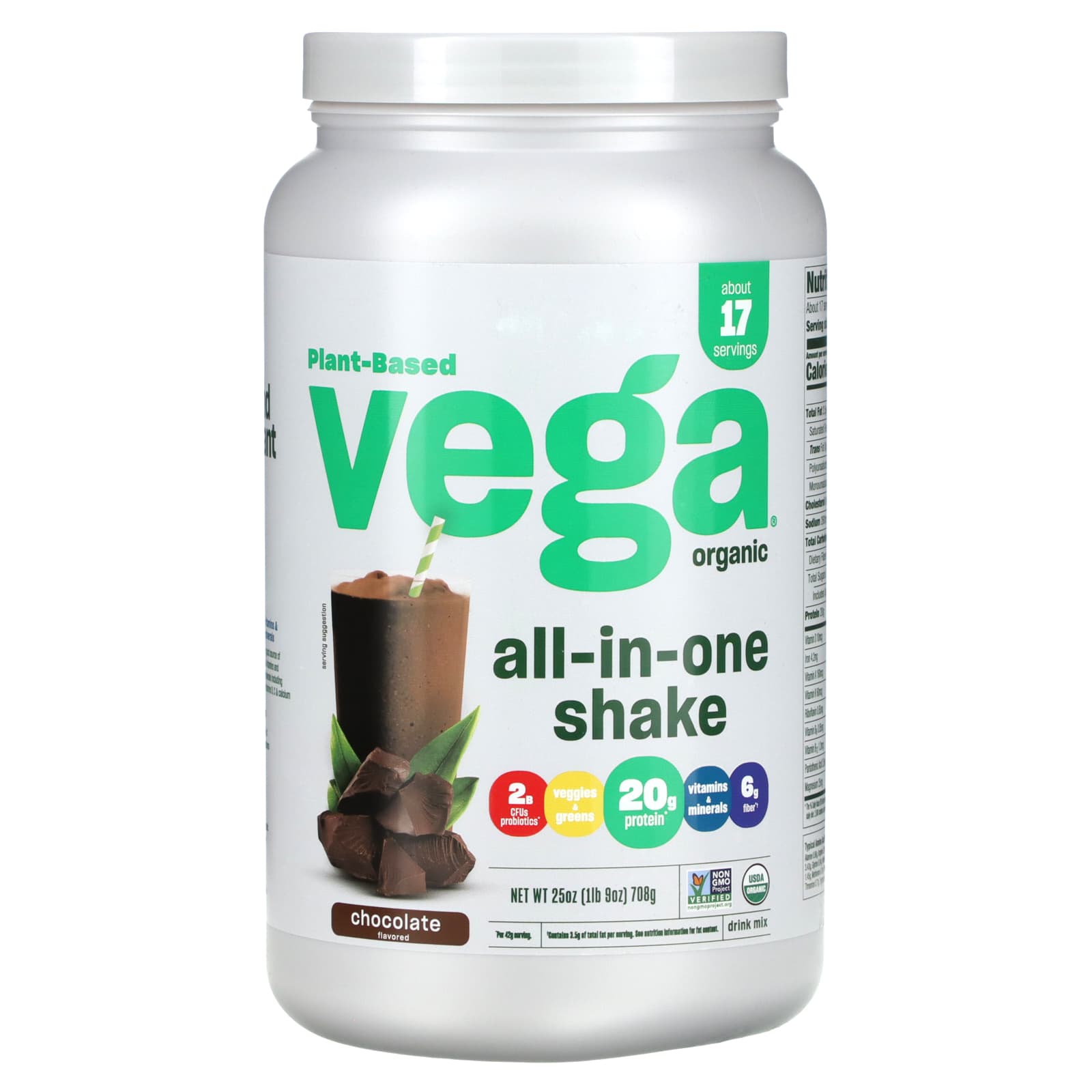 Plant-Based Organic All-in-One Shake, Chocolate, 708G (1Lb 9Oz)
Plant-Based Organic All-in-One Shake, Chocolate, 708G (1Lb 9Oz)