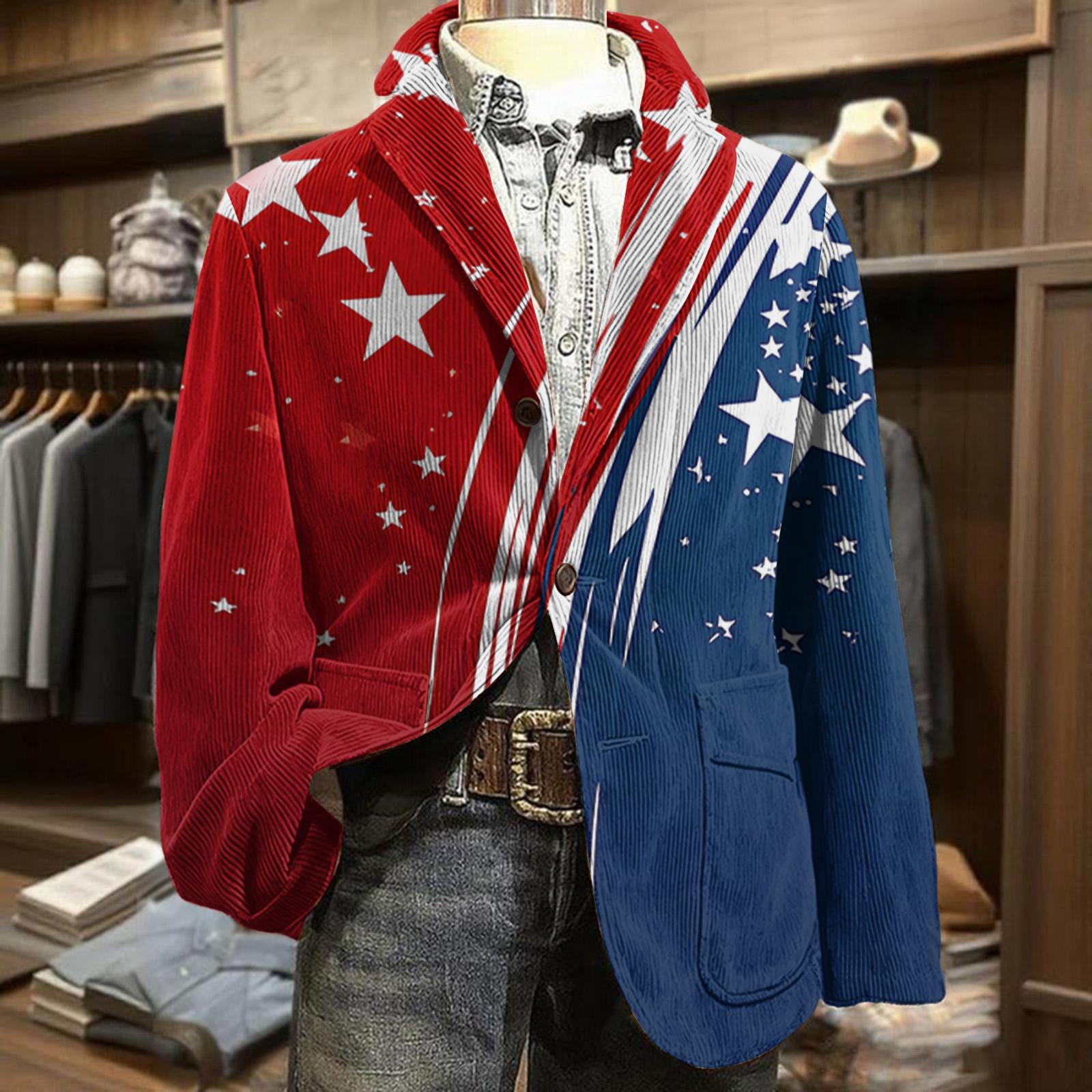 Men Corduroy Blazer with Star Print Business Casual Suit Jacket for Independence Day Long Sleeve Notched Lapel Two Button Closure XXL
Men Corduroy Blazer with Star Print Business Casual Suit Jacket for Independence Day Long Sleeve Notched Lapel Two Button Closure XXL