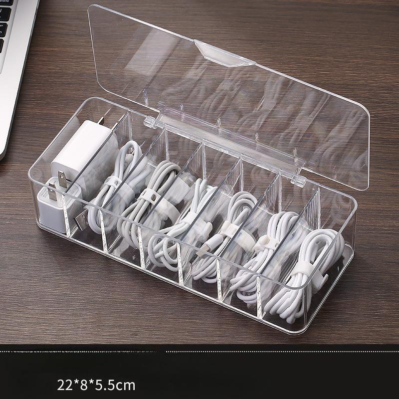 Transparent plastic cable storage box for dust-free desktop storage of cables and accessories, made of durable materials
Transparent plastic cable storage box for dust-free desktop storage of cables and accessories, made of durable materials