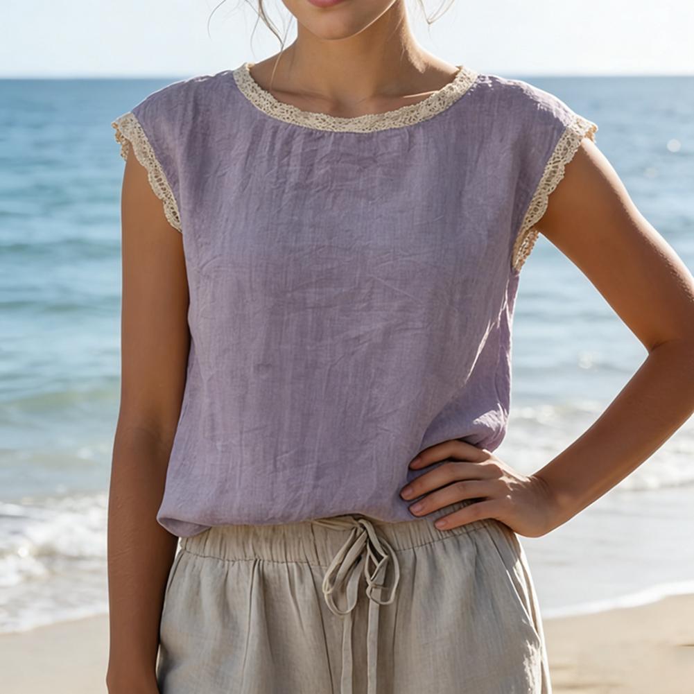 Women s Vintage Solid Color Crew Neck Lace Patchwork Casual Sleeveless Linen Shirt M
Women s Vintage Solid Color Crew Neck Lace Patchwork Casual Sleeveless Linen Shirt M