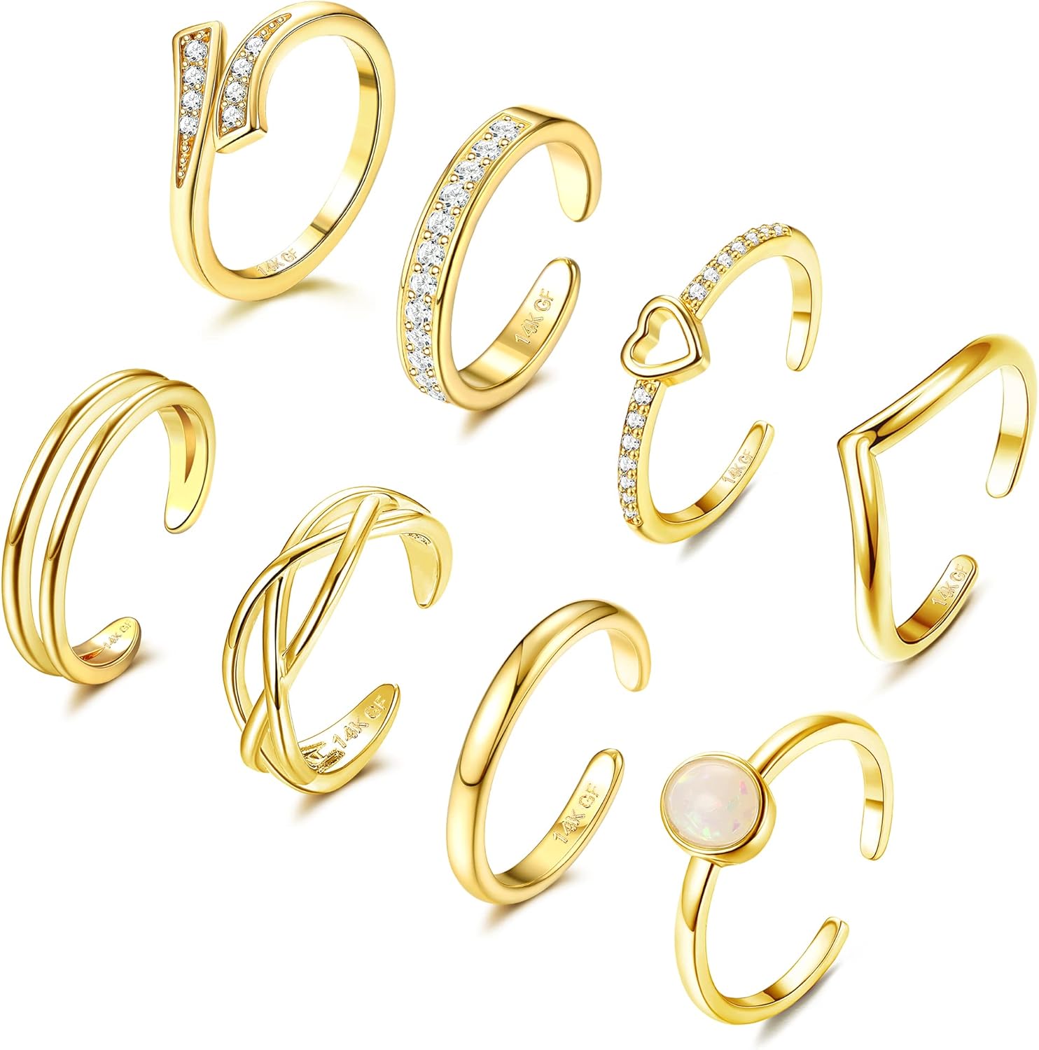 Bobisty 8Pcs 14K Gold Plated Toe Rings for Women Non Tarnish Adjustable Toe Rings Set Open Band CZ Toe Ring Summer Foot Jewelry
Bobisty 8Pcs 14K Gold Plated Toe Rings for Women Non Tarnish Adjustable Toe Rings Set Open Band CZ Toe Ring Summer Foot Jewelry