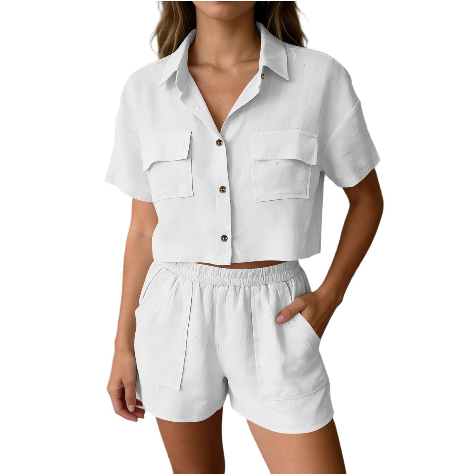 Women s Fashion Collared Short-Sleeve Button-Down Cardigan Top With Elastic Waist Shorts Two-Piece Set XL білий
Women s Fashion Collared Short-Sleeve Button-Down Cardigan Top With Elastic Waist Shorts Two-Piece Set XL білий