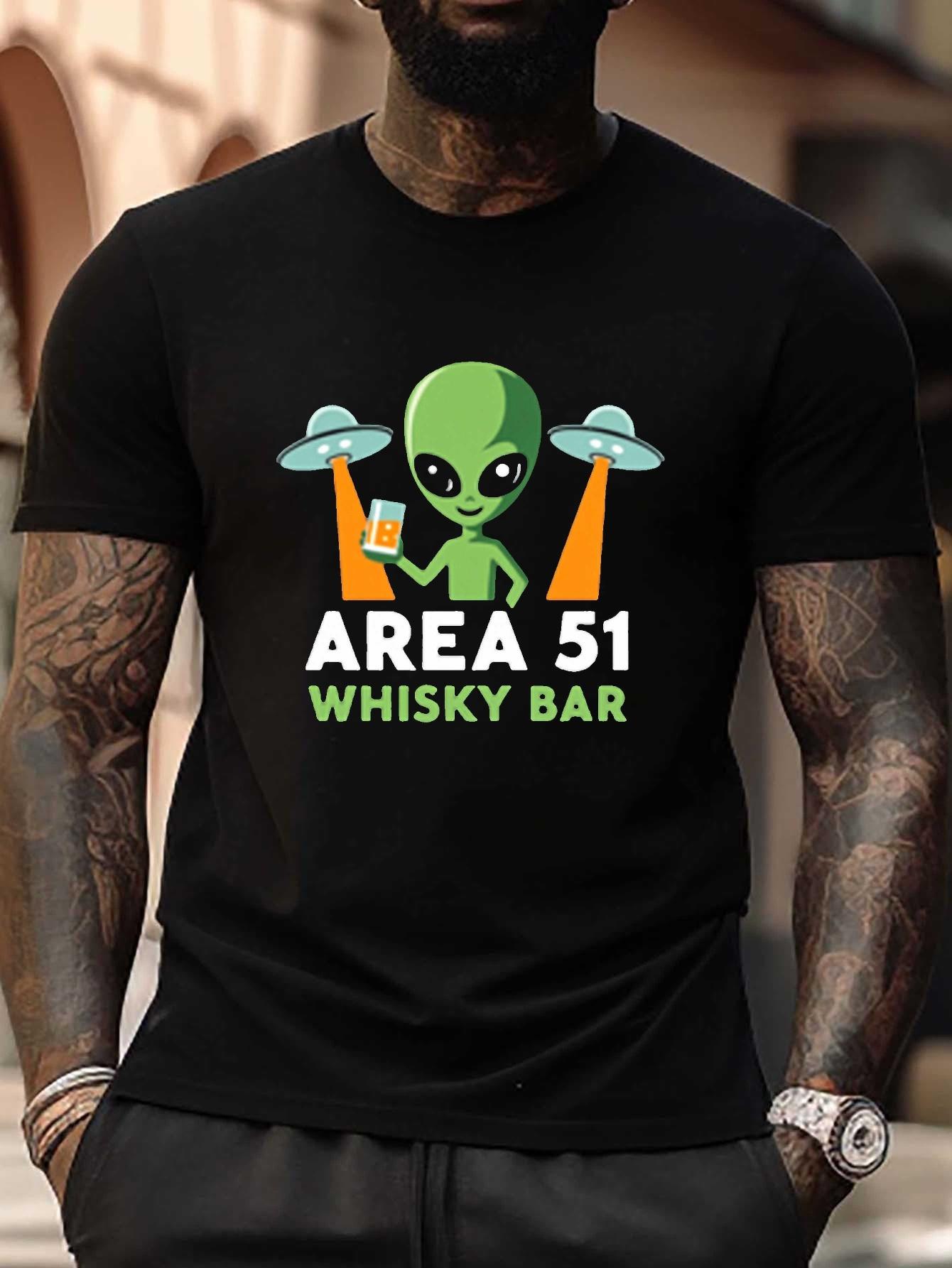 Area 51 Whisky Bar Alien Graphic T-shirt - Plus Size Black Casual Short Sleeve Tee with UFO Design S
Area 51 Whisky Bar Alien Graphic T-shirt - Plus Size Black Casual Short Sleeve Tee with UFO Design S