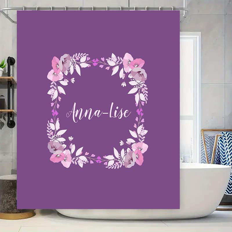 Customizable Bathroom Shower Curtain Name Design With Pink Floral Wreath On Lavender Purple Background W60H190(CM)-1 Pcs
Customizable Bathroom Shower Curtain Name Design With Pink Floral Wreath On Lavender Purple Background W60H190(CM)-1 Pcs