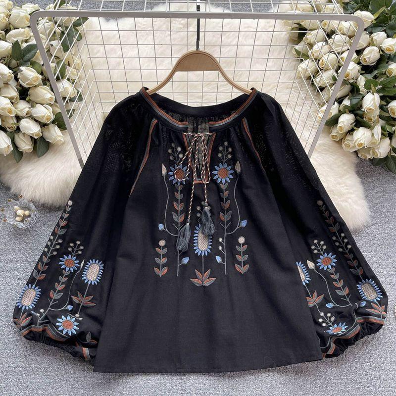 Bohemia Long Sleeves Loose Casual Doll Shirt Embroider Black All yards
Bohemia Long Sleeves Loose Casual Doll Shirt Embroider Black All yards