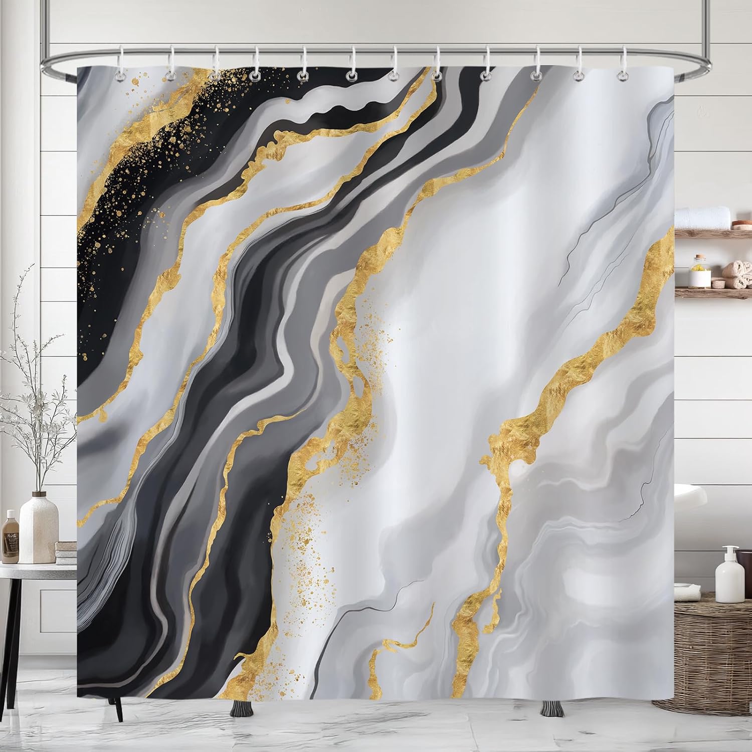 Black And Gold Marble Shower Curtain - Grey Abstract Modern Luxury Decor - Washable Fabric Curtain - Minimalist Bathroom Decor W60H190(CM)-1 Pcs
Black And Gold Marble Shower Curtain - Grey Abstract Modern Luxury Decor - Washable Fabric Curtain - Minimalist Bathroom Decor W60H190(CM)-1 Pcs