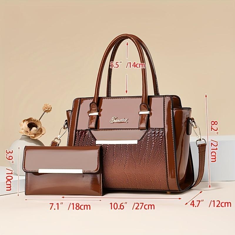 Модный комплект большой сумки с крокодиловым узором, однотонная многослойная сумка через плечо и кошелек для монет, идеальный женский комплект сумок для поездок на работу 
Модный комплект большой сумки с крокодиловым узором, однотонная многослойная сумка через плечо и кошелек для монет, идеальный женский комплект сумок для поездок на работу