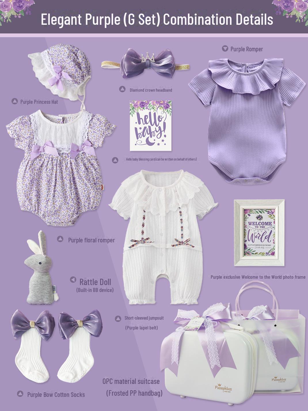 Подарочная коробка для малышей Little Princess: Комплект из чистого хлопка фиолетового цвета для новорожденных девочек Size 59 (Newborn - 1 month)
Подарочная коробка для малышей Little Princess: Комплект из чистого хлопка фиолетового цвета для новорожденных девочек Size 59 (Newborn - 1 month)