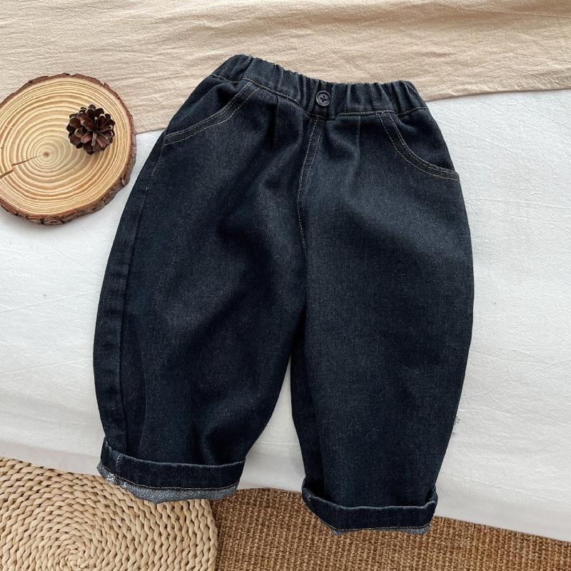 Новая Мальчиковая Уличная Одежда Ретро Джинсы Осень Малышка Мальчики Эластичная Талия Свободные Джинсовые Брюки Детские Джинсовые Брюки 80 чёрный
