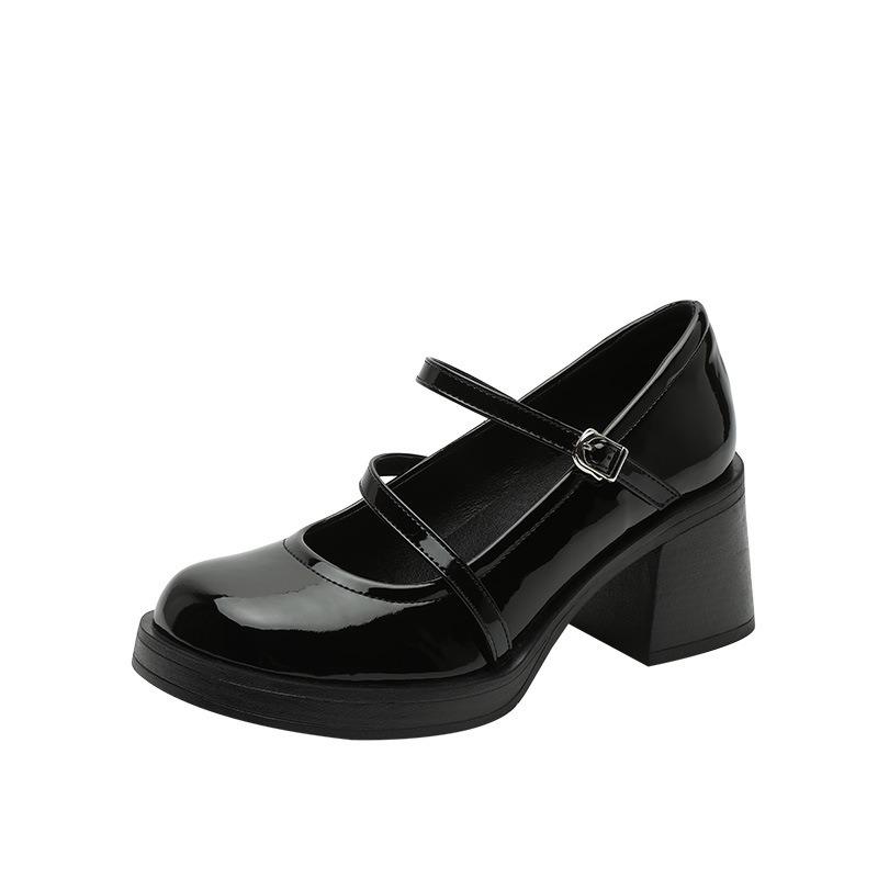 Celebrity high heels show Mary Jane shoes soft leather new square head one-word buckle with patent leather thick heel name 35
Celebrity high heels show Mary Jane shoes soft leather new square head one-word buckle with patent leather thick heel name 35