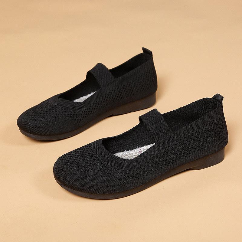 Обувь Женская Весна и Осень На Плоской Подошве Обувь для Мамы Повседневная Дышащая Женская Ажурная Летающая Вязка 36