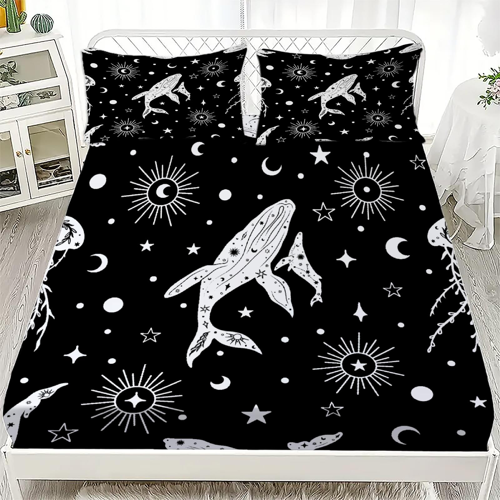 3pcs Monochromatic Fitted Sheet Set Line Art Style For Teen Adult Whales Stars Moon Sunbursts Circles Bed Sheet With Pillowcases 99x190x25cm
3pcs Monochromatic Fitted Sheet Set Line Art Style For Teen Adult Whales Stars Moon Sunbursts Circles Bed Sheet With Pillowcases 99x190x25cm