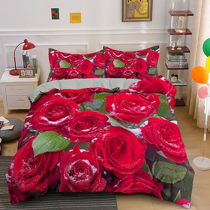 Rose Duvet Cover Queen,Romantic Red Floral Bedding Set,Botanical Flower Comforter Cover, Farmhouse Valentine Blossom Quilt Cover EU Single(135x200cm)
Rose Duvet Cover Queen,Romantic Red Floral Bedding Set,Botanical Flower Comforter Cover, Farmhouse Valentine Blossom Quilt Cover EU Single(135x200cm)
