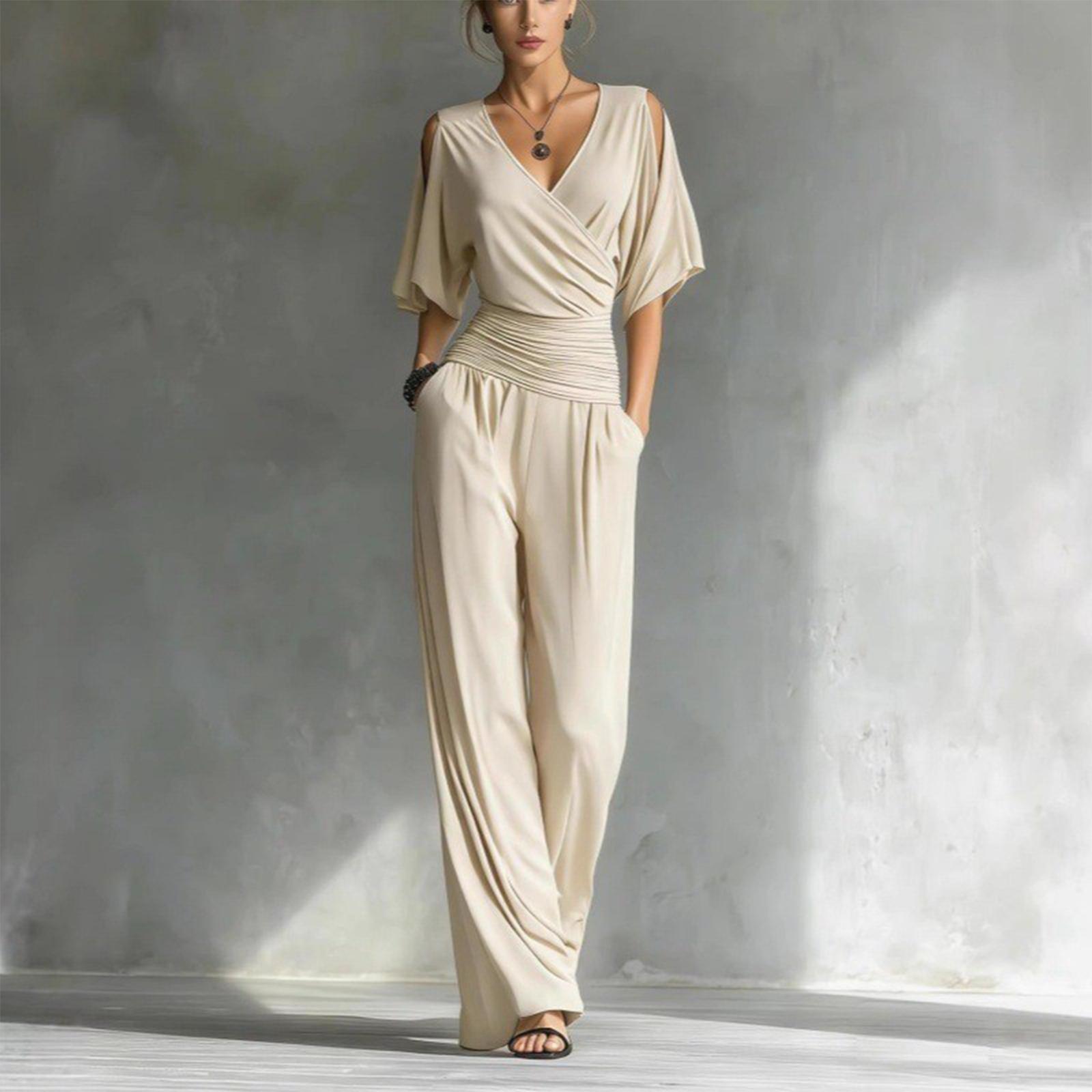 Women’s Wide Leg Jumpsuit with Short Sleeves V Neck Wrap Front and Elastic Waist Loose Fit Outfit for Casual or Daily Wear L бежевый
Women’s Wide Leg Jumpsuit with Short Sleeves V Neck Wrap Front and Elastic Waist Loose Fit Outfit for Casual or Daily Wear L бежевый