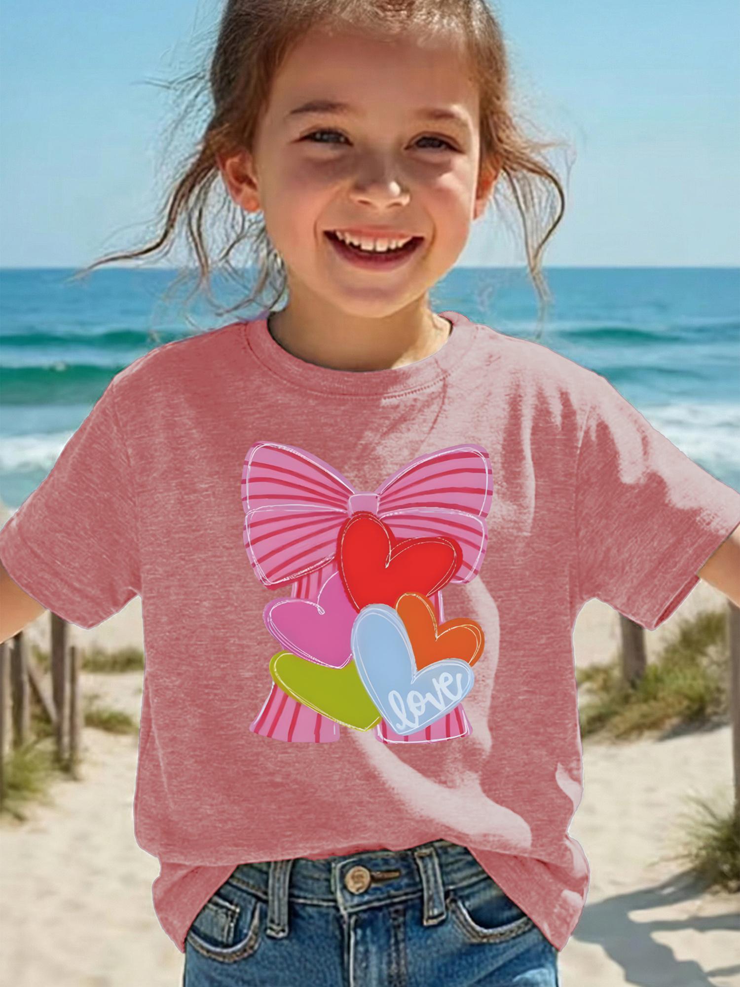 Summer girls casual and comfortable T-shirt short sleeves cute heart-shaped bow design 160
Summer girls casual and comfortable T-shirt short sleeves cute heart-shaped bow design 160