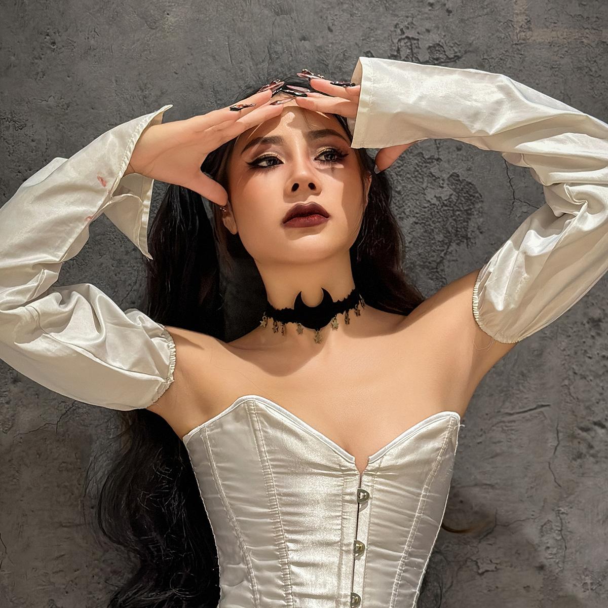 Хэллоуинский фланелевый воротник-полумесяц в форме меча, ретро готический длинный воротник на шнурке с бахромой в форме звезды. Flannel