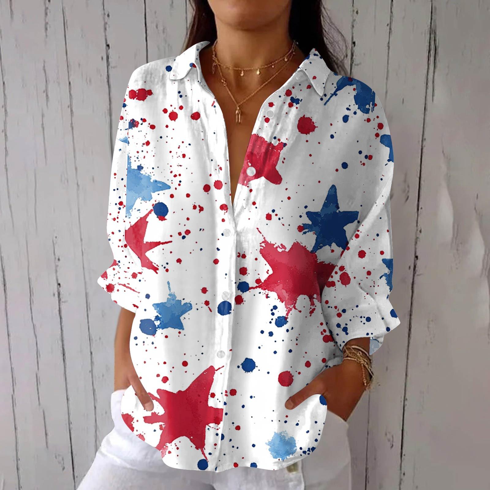 Women s Fashion Seven Sleeve Casual Lapel Back Tie Shirt Independence Day Printed T-Shirt Top L
Women s Fashion Seven Sleeve Casual Lapel Back Tie Shirt Independence Day Printed T-Shirt Top L