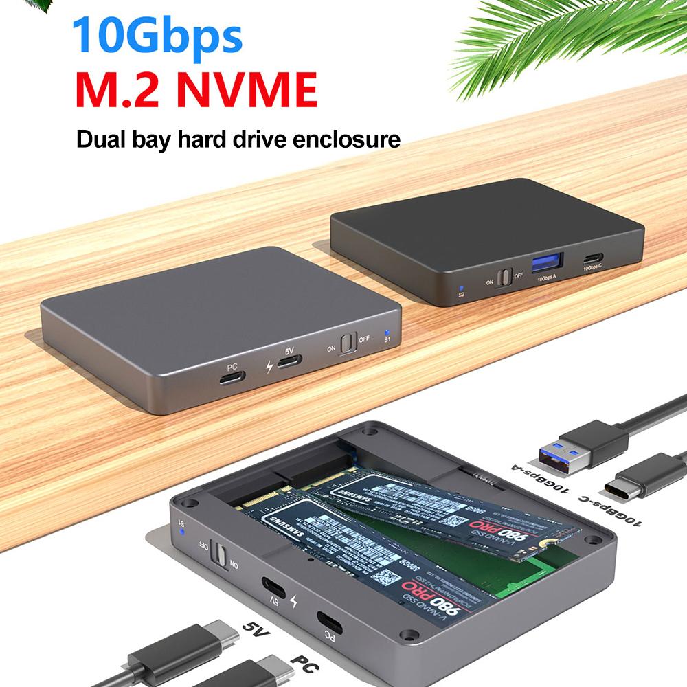 Корпус для двух накопителей NVMe SATA SSD M.2 Двойной корпус для NVMe жесткого диска 10 Гбит/с USB C 3.2 GEN2 Внешний корпус для жесткого диска Адаптер протокола PCIE NVME
Корпус для двух накопителей NVMe SATA SSD M.2 Двойной корпус для NVMe жесткого диска 10 Гбит/с USB C 3.2 GEN2 Внешний корпус для жесткого диска Адаптер протокола PCIE NVME