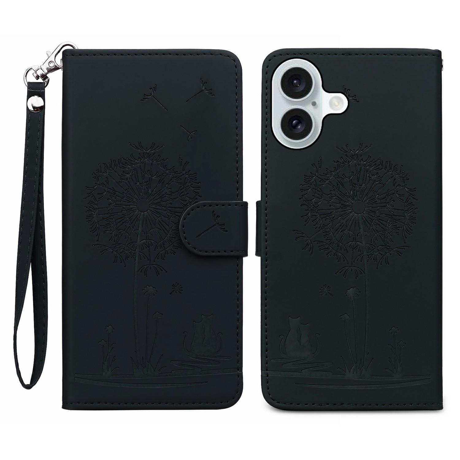 For iPhone 16 Case Cat Dandelion Imprint PU Leather Wallet Phone Cover with Strap Black
For iPhone 16 Case Cat Dandelion Imprint PU Leather Wallet Phone Cover with Strap Black