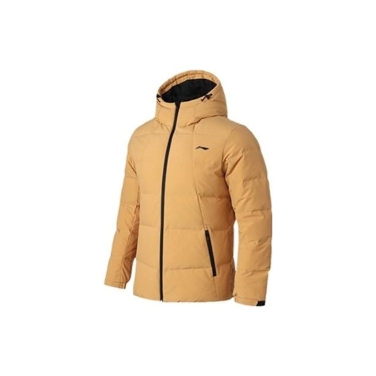 Li Ning Тренировочная серия Буквенная Теплая Пуховая Куртка с Капюшоном Мужская Верхняя одежда Коричневый AYMQ055-9 S