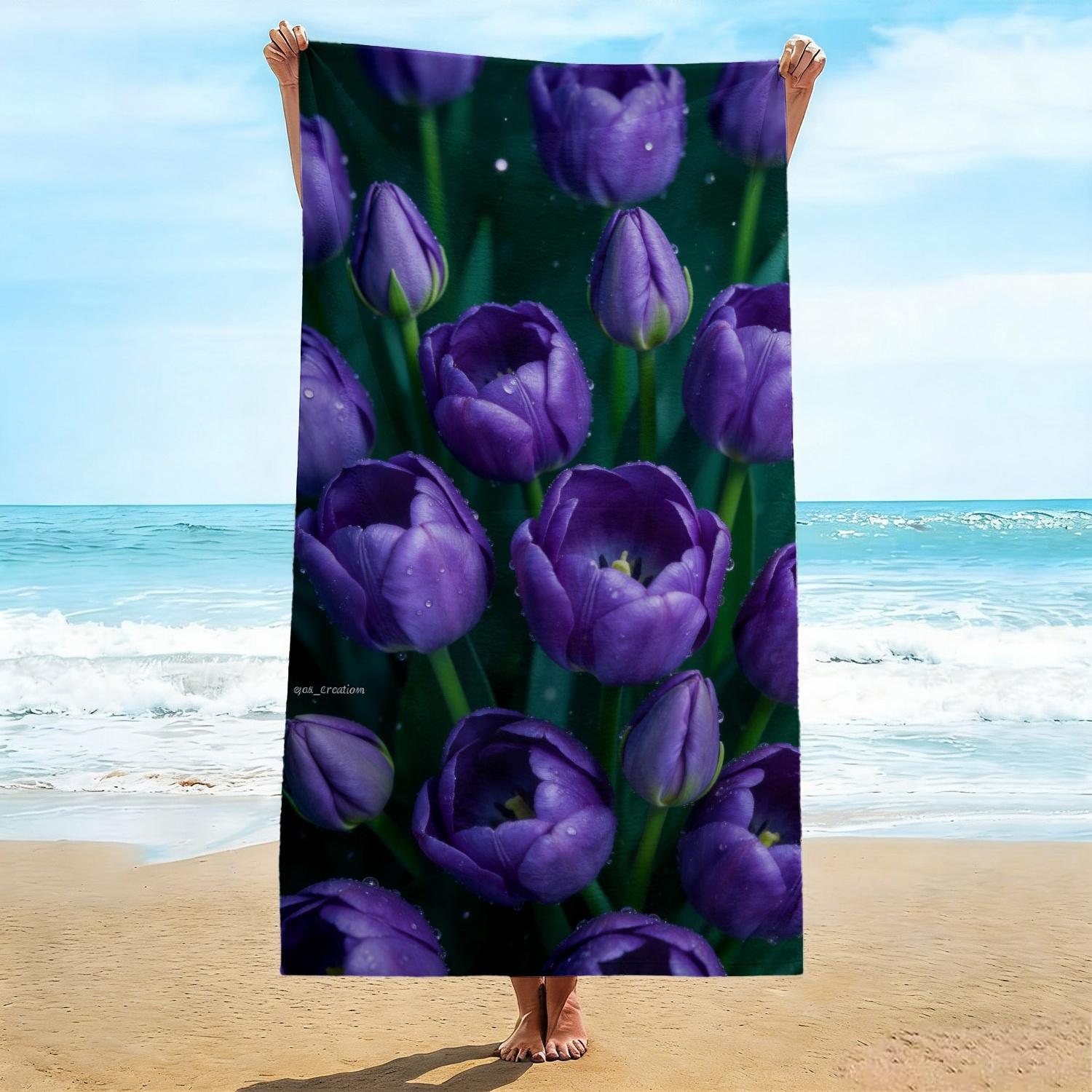 Oversized Floral Beach Towel, Soft Microfiber Quick Dry Purple Tulip Print Bath Towel, Large Beach Blanket for Pool & Travel W40*H60(CM)
Oversized Floral Beach Towel, Soft Microfiber Quick Dry Purple Tulip Print Bath Towel, Large Beach Blanket for Pool & Travel W40*H60(CM)